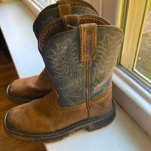 Toddler size 12 Durango square toe, brown leather with blue shaft